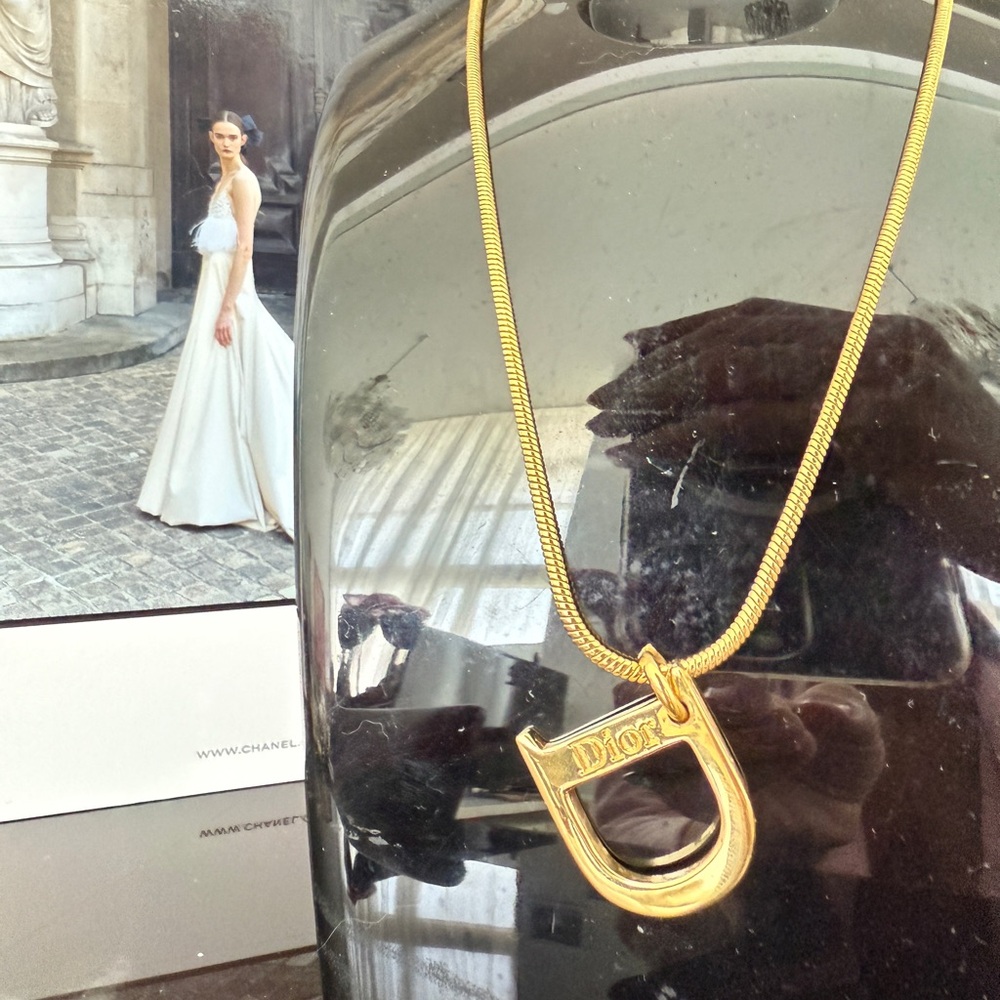 LOT 2224 18K gold plated Dior D Pendant Necklace